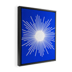 Mid Century Modern Minimalist Sunburst Retro Sun Royal Blue and White Framed Canvas Print Gallery Image 2