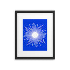Mid Century Modern Minimalist Sunburst Retro Sun Royal Blue and White Framed Art Print Gallery Image 6