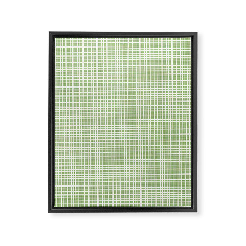 Mid Century Modern Minimalist Woven Line Pattern in Light Sage Green and Cream Framed Canvas Print Gallery Image 8