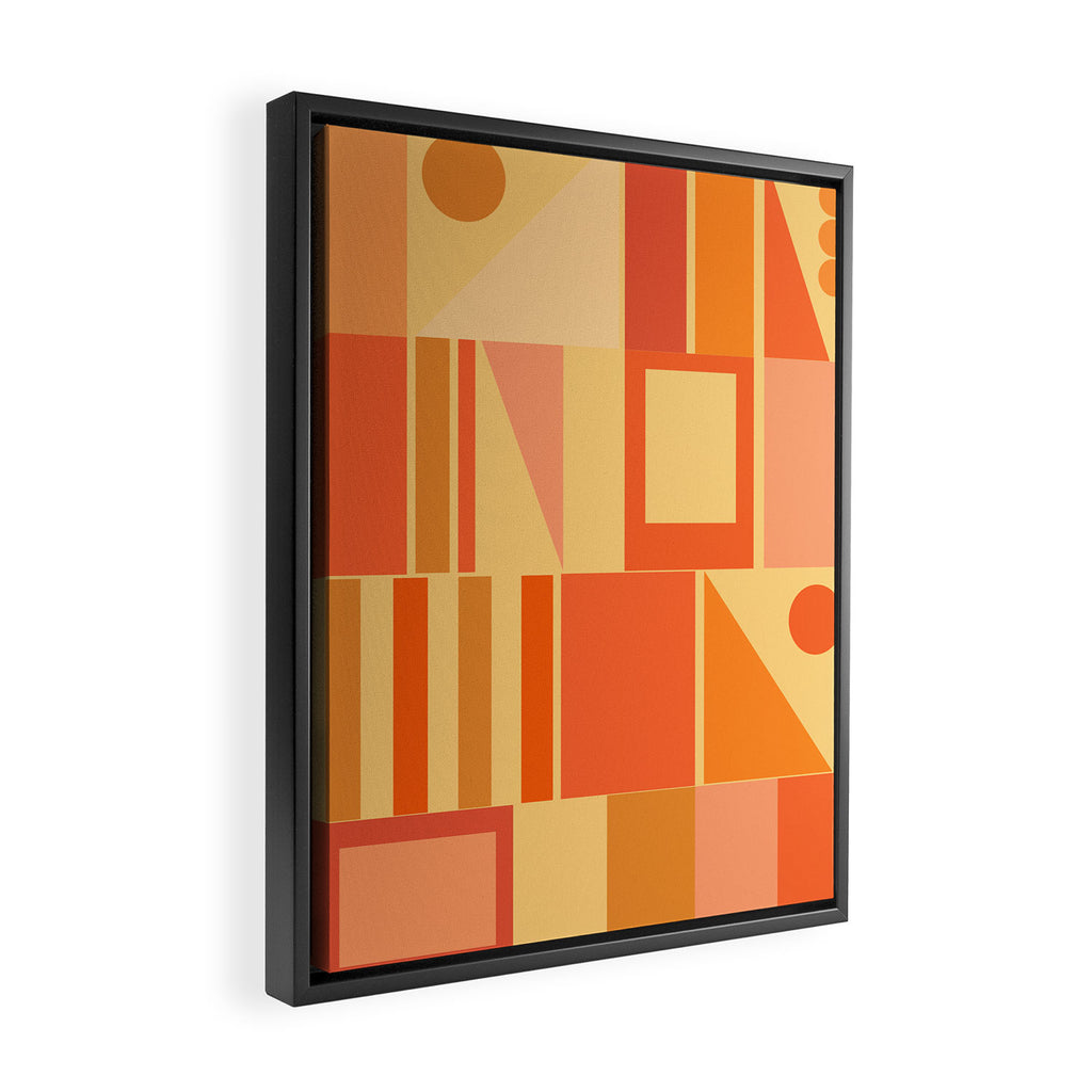 Mid Century Modern Modtastic Geometric Abstract Pattern Tangerine Orange Yellow Framed Canvas Print Gallery Image 2