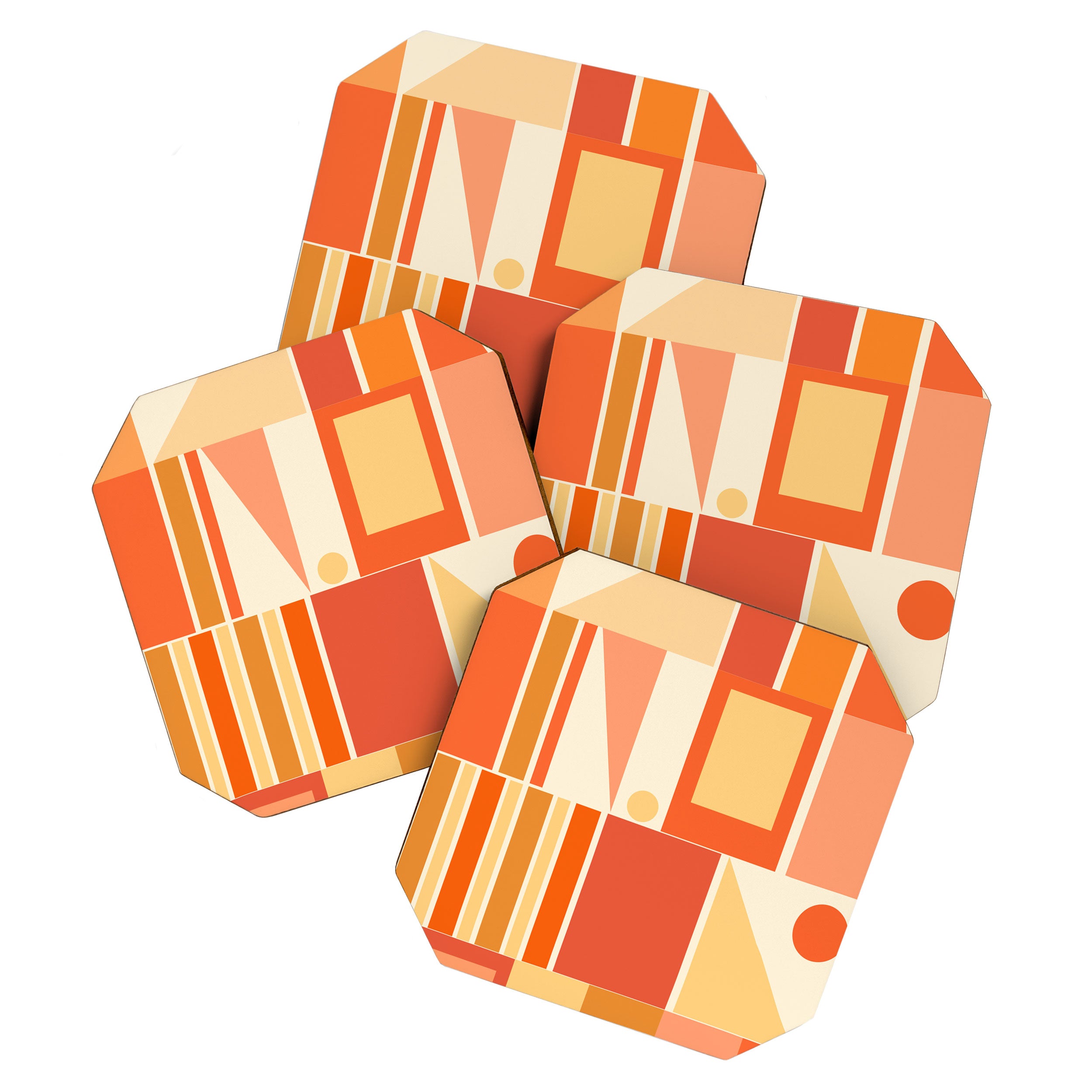 Mid Century Modern Modtastic Orange Peach Geometric Abstract Pattern Coaster Gallery Image 1