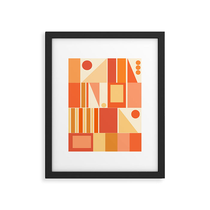 Mid Century Modern Modtastic Orange Peach Geometric Abstract Pattern Framed Art Print Gallery Image 1