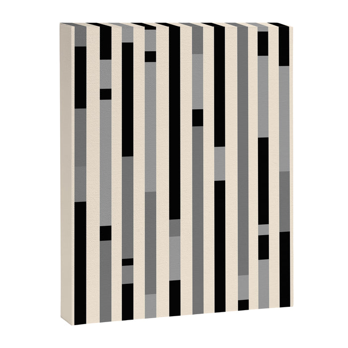 Mid Century Modern Modular Stripes in Black, Gray, and Almond Cream Canvas Print Gallery Image 1