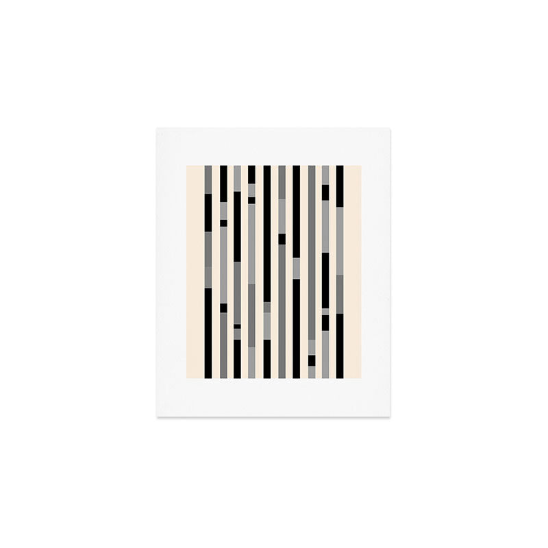 Mid Century Modern Modular Stripes in Black, Gray, and Almond Cream Art Print Gallery Image 1