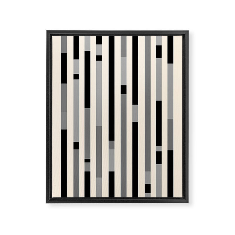 Mid Century Modern Modular Stripes in Black, Gray, and Almond Cream Framed Canvas Print Gallery Image 6