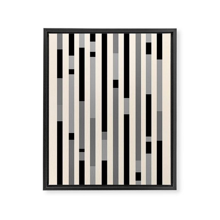 Mid Century Modern Modular Stripes in Black, Gray, and Almond Cream Framed Canvas Print Gallery Image 1