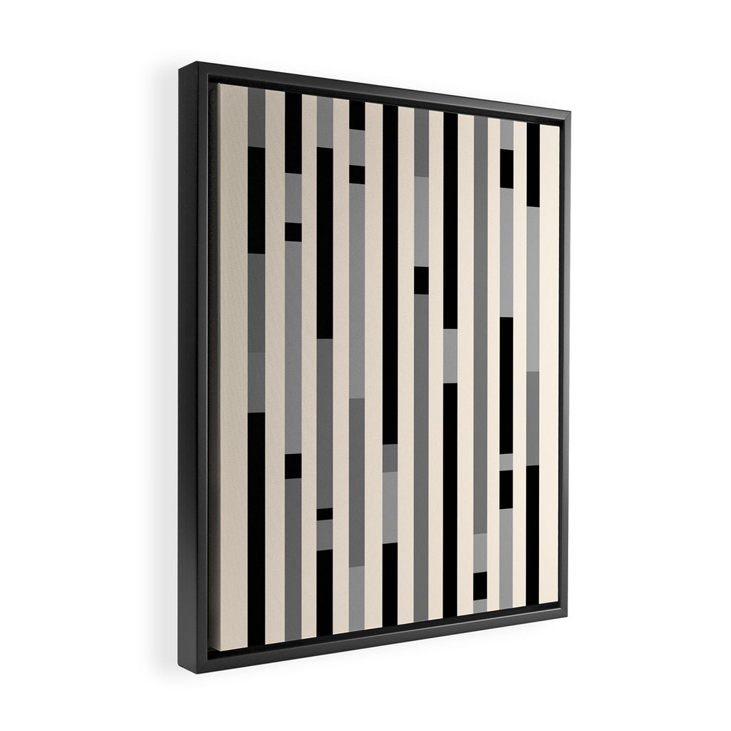 Mid Century Modern Modular Stripes in Black, Gray, and Almond Cream Framed Canvas Print Gallery Image 2