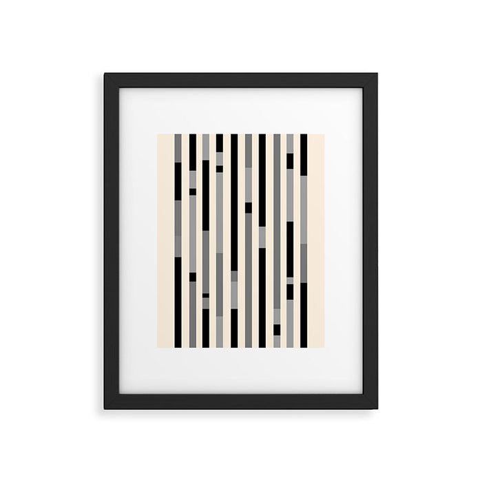 Mid Century Modern Modular Stripes in Black, Gray, and Almond Cream Framed Art Print Gallery Image 1