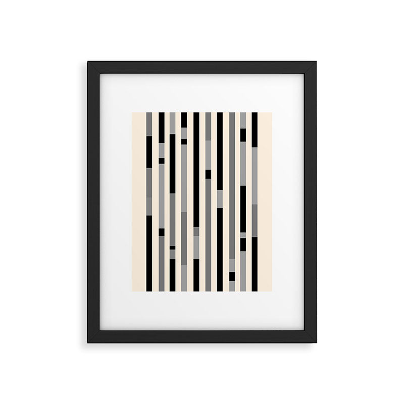 Mid Century Modern Modular Stripes in Black, Gray, and Almond Cream Framed Art Print Gallery Image 5