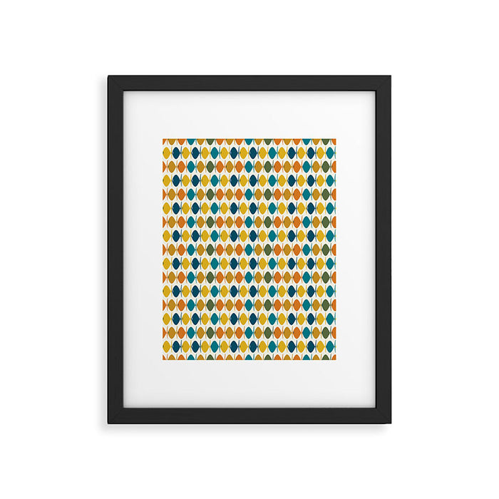 Mid Century Modern Multicolor Retro Fish Pattern Framed Art Print Gallery Image 1