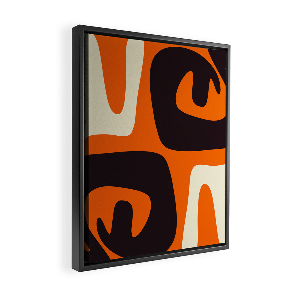Mid Century Modern Mythos Abstract Black Orange Cream Framed Canvas Print Gallery Image 2