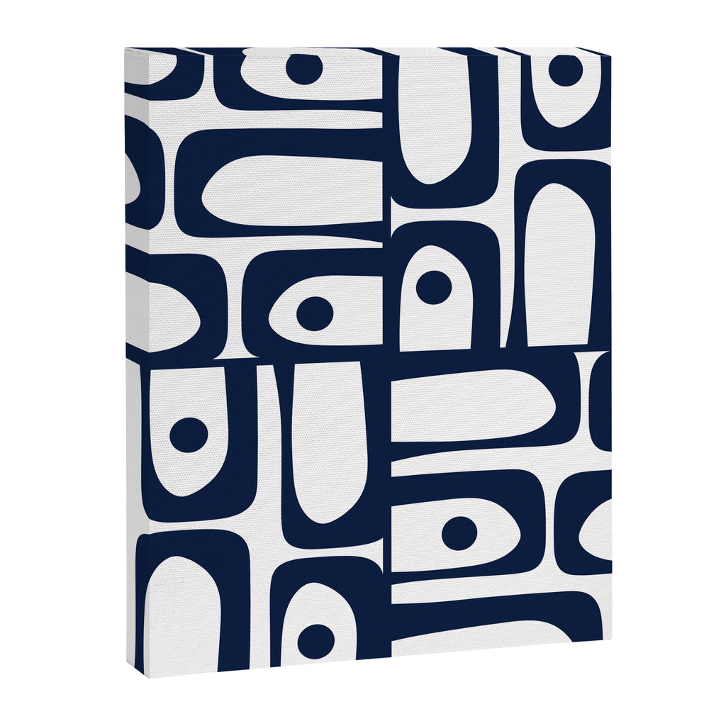 Mid Century Modern Navy Blue and White Abstract Piquet Pattern Canvas Print Gallery Image 8