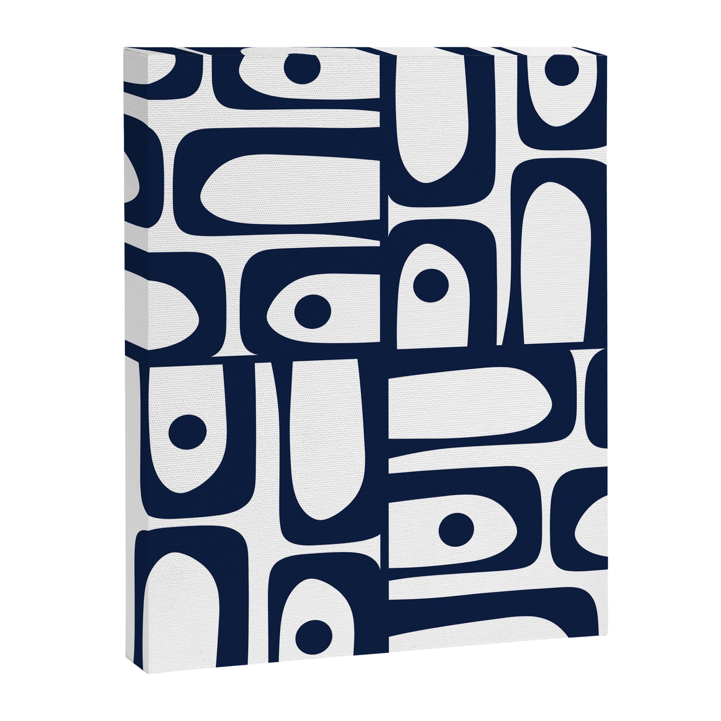 Mid Century Modern Navy Blue and White Abstract Piquet Pattern Canvas Print Gallery Image 8