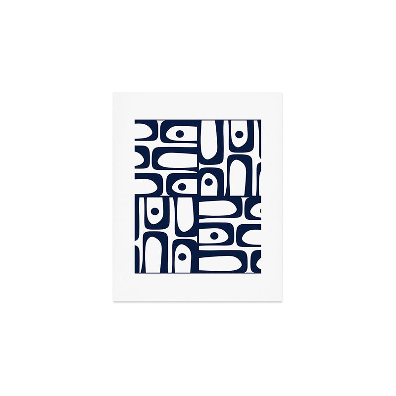 Mid Century Modern Navy Blue and White Abstract Piquet Pattern Art Print Gallery Image 1