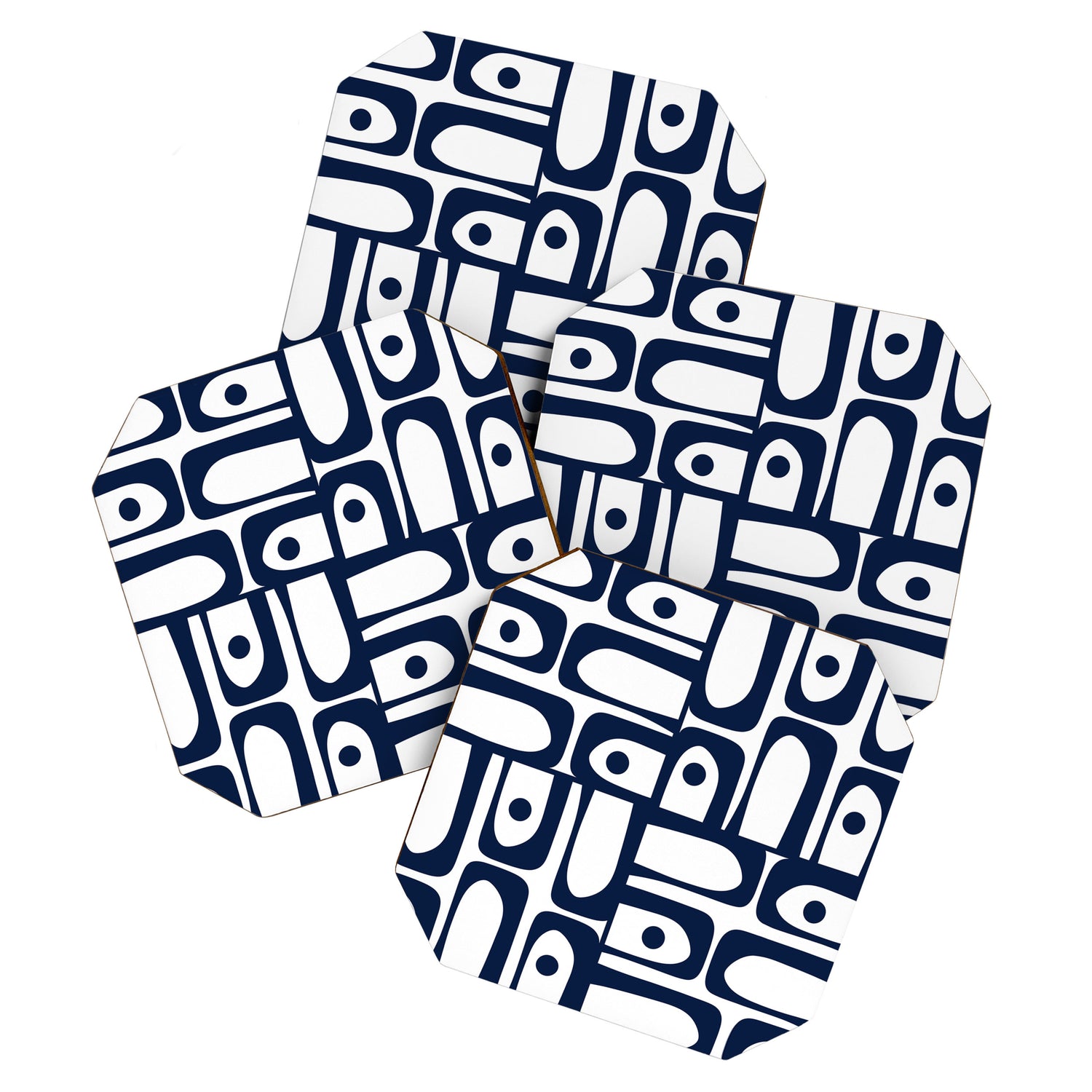 Mid Century Modern Navy Blue and White Abstract Piquet Pattern Coaster Gallery Image 1