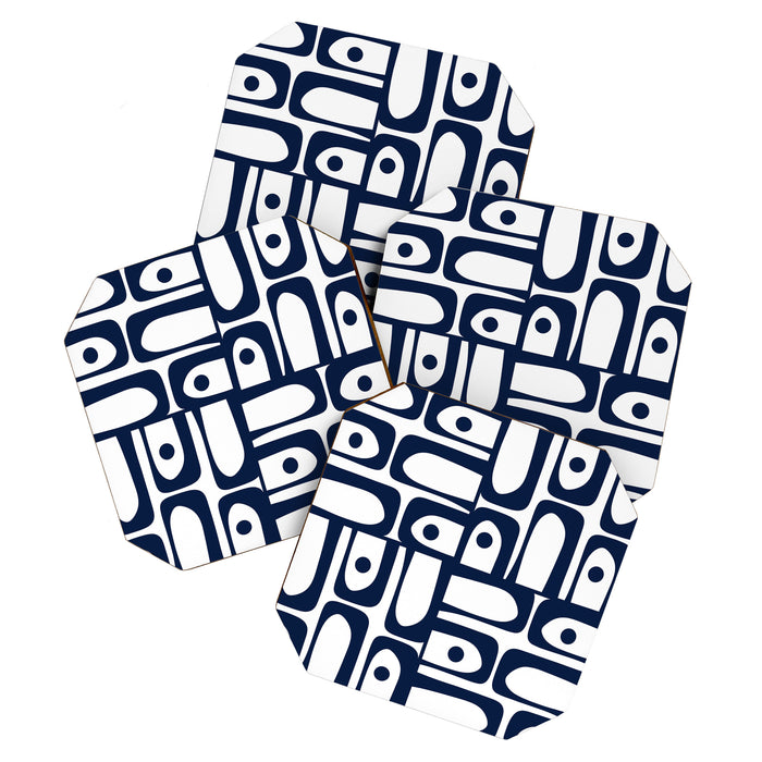Mid Century Modern Navy Blue and White Abstract Piquet Pattern Coaster Gallery Image 1