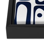Mid Century Modern Navy Blue and White Abstract Piquet Pattern Framed Canvas Print Gallery Image 3