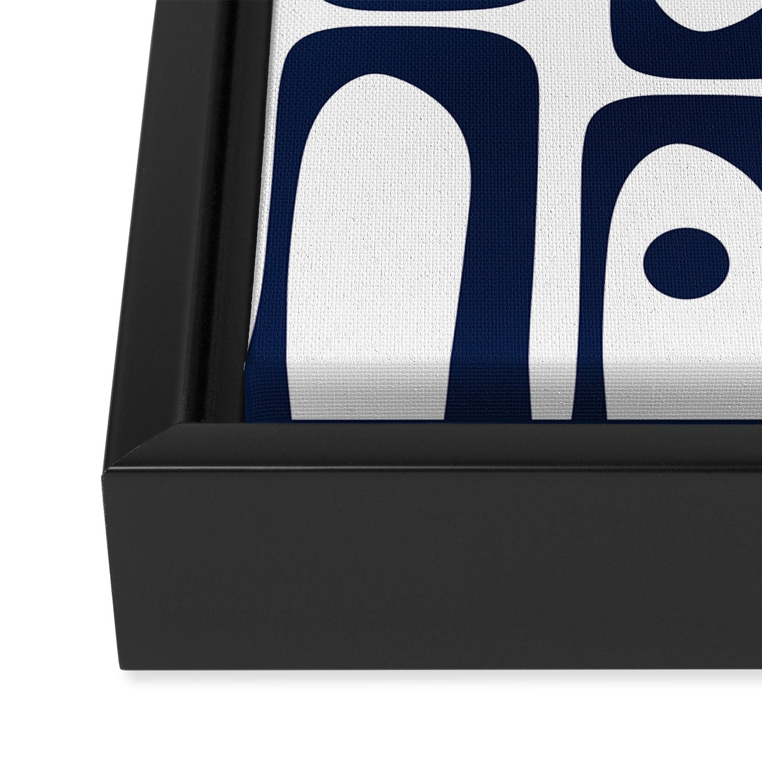 Mid Century Modern Navy Blue and White Abstract Piquet Pattern Framed Canvas Print Gallery Image 3
