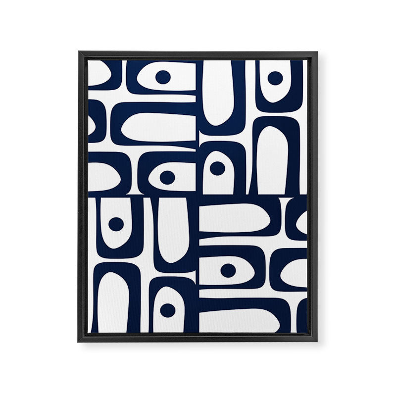 Mid Century Modern Navy Blue and White Abstract Piquet Pattern Framed Canvas Print Gallery Image 8