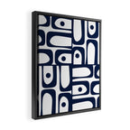Mid Century Modern Navy Blue and White Abstract Piquet Pattern Framed Canvas Print Gallery Image 2