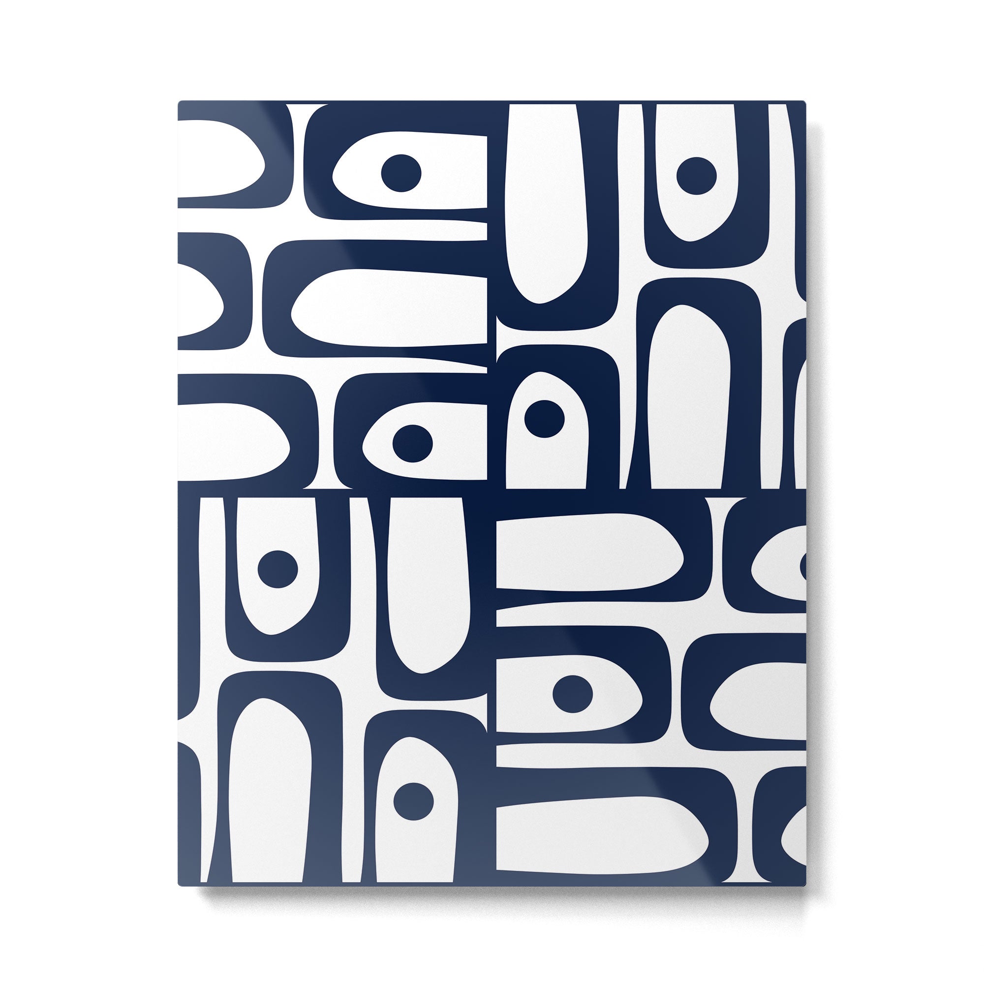 Mid Century Modern Navy Blue and White Abstract Piquet Pattern Metal Print Gallery Image 6