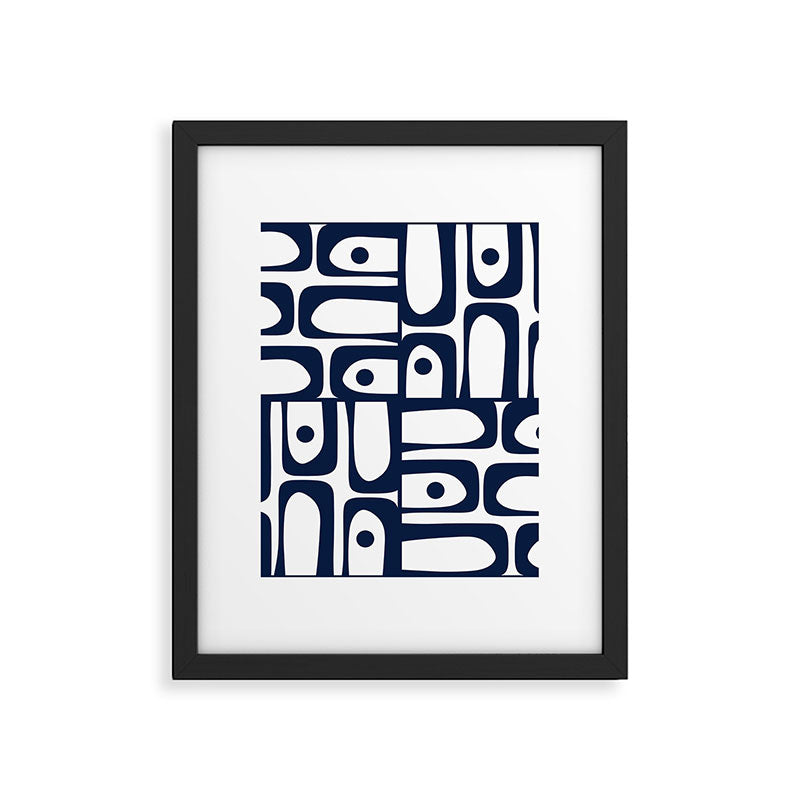 Mid Century Modern Navy Blue and White Abstract Piquet Pattern Framed Art Print Gallery Image 6