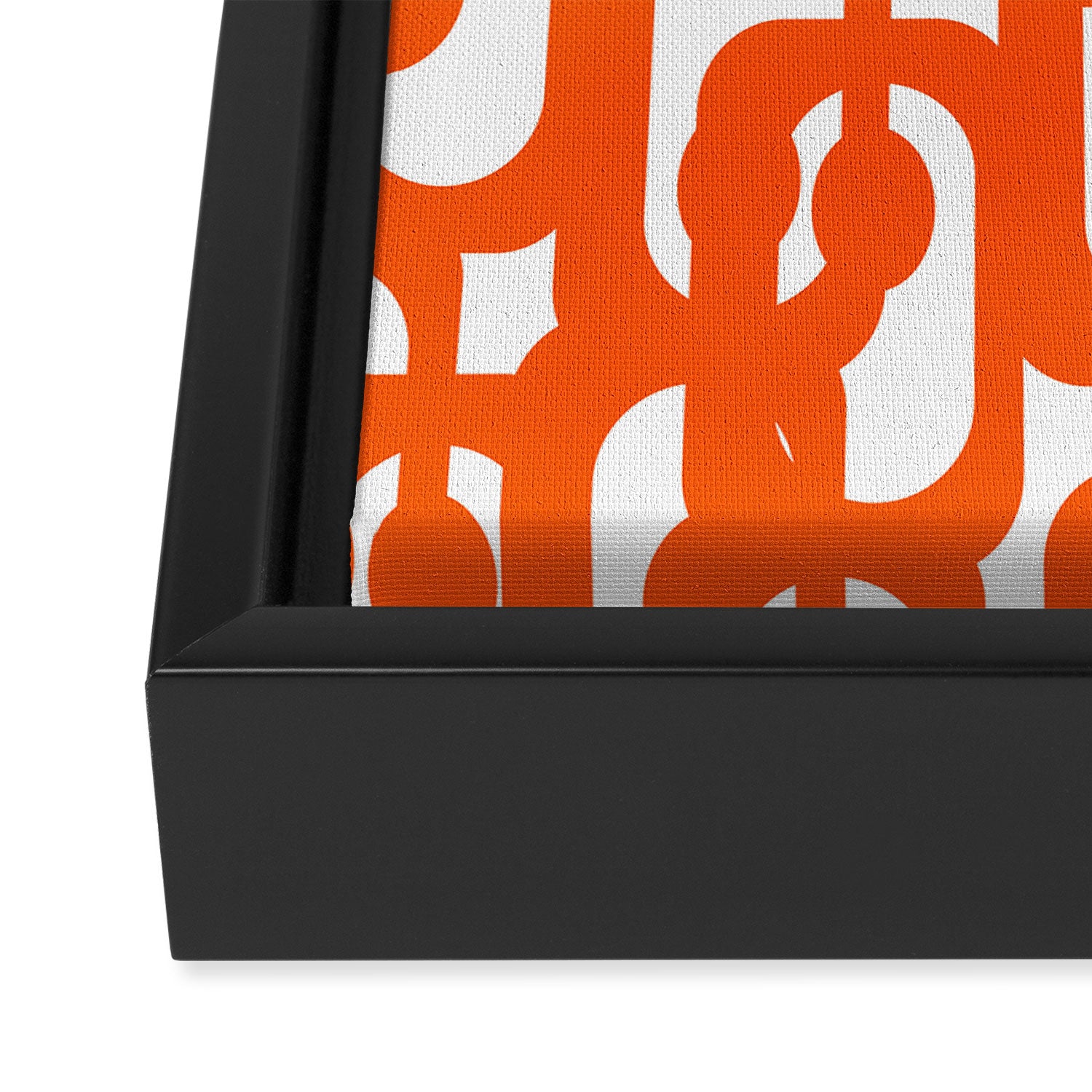 Mid Century Modern Orange Loops Abstract Pattern on White Framed Canvas Print Gallery Image 3