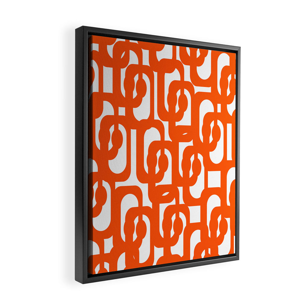 Mid Century Modern Orange Loops Abstract Pattern on White Framed Canvas Print Gallery Image 2