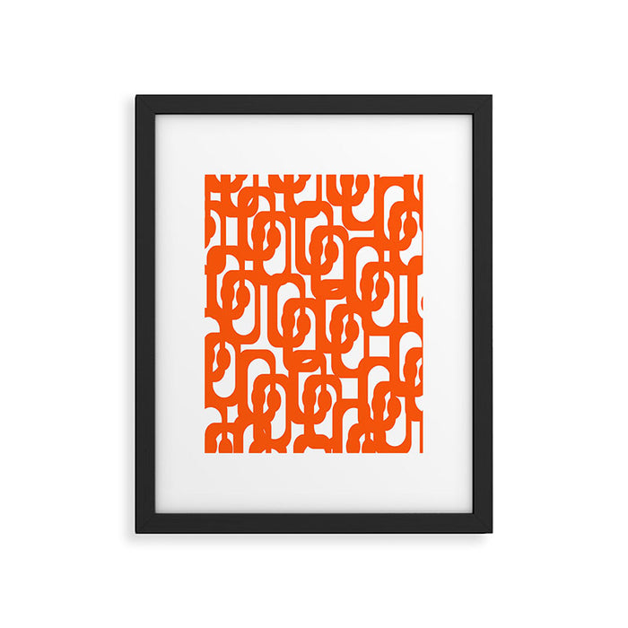 Mid Century Modern Orange Loops Abstract Pattern on White Framed Art Print Gallery Image 1