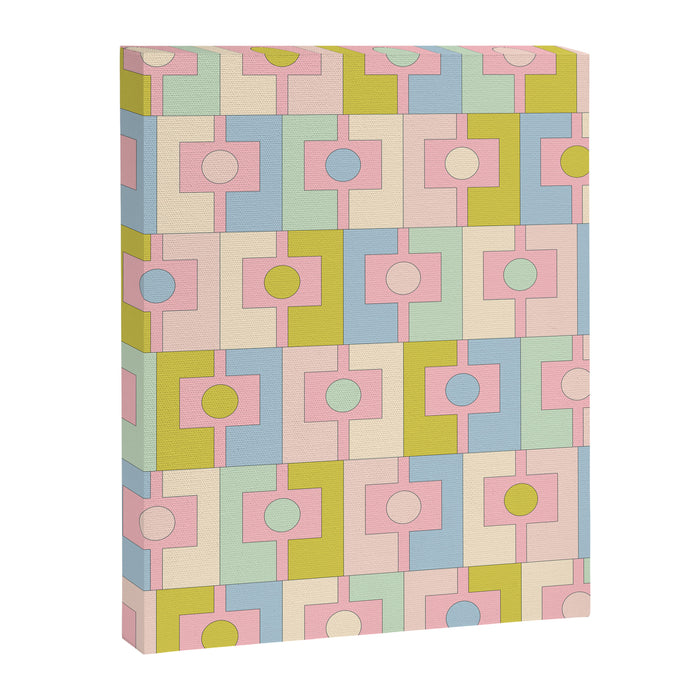 Mid Century Modern Pastel Pink Rektangel Geometric Pattern with Light Blue and Chartreuse Canvas Print Gallery Image 1