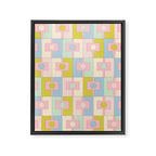 Mid Century Modern Pastel Pink Rektangel Geometric Pattern with Light Blue and Chartreuse Framed Canvas Print Gallery Image 8