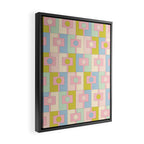 Mid Century Modern Pastel Pink Rektangel Geometric Pattern with Light Blue and Chartreuse Framed Canvas Print Gallery Image 2