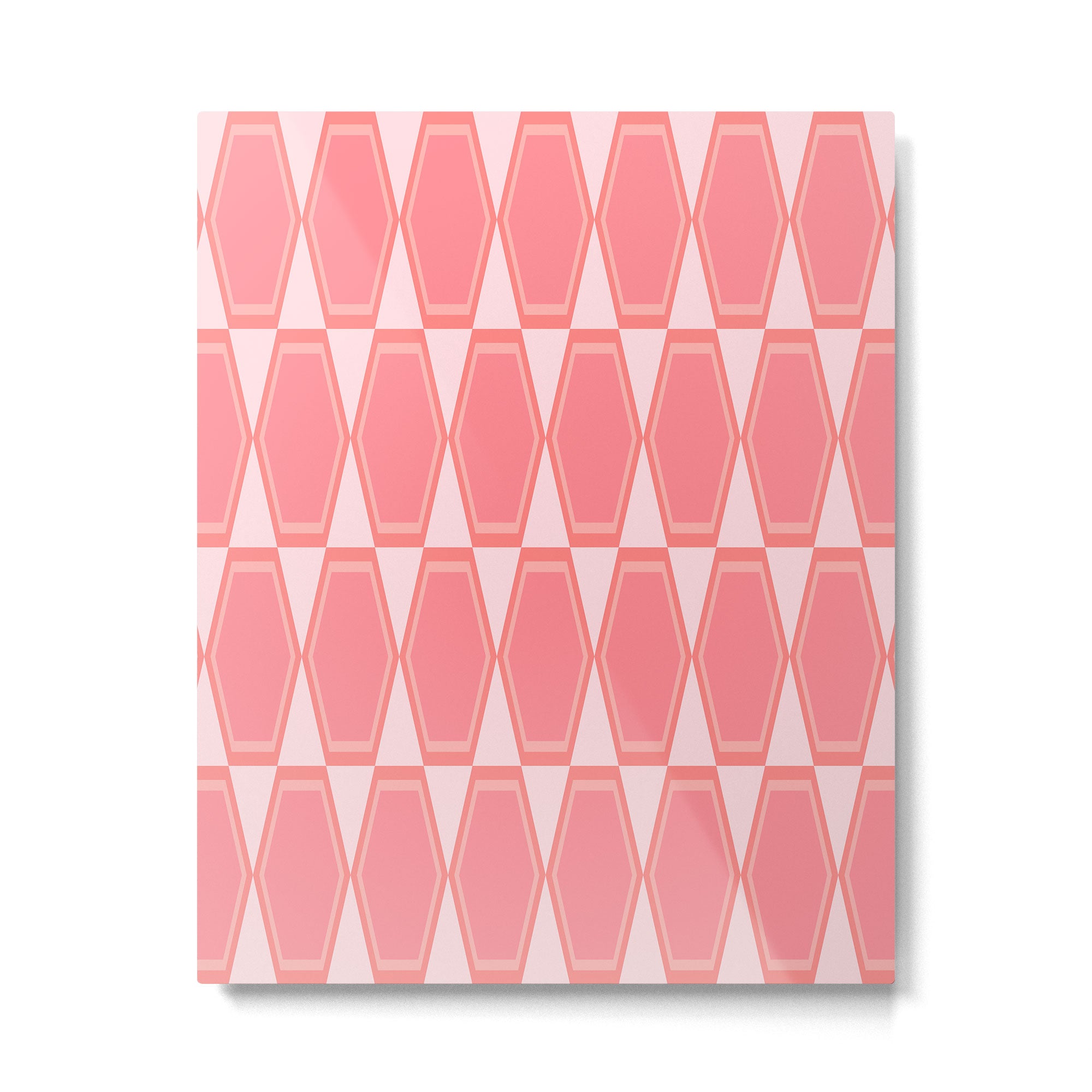 Mid Century Modern Pink Hexad Geometric Pattern Metal Print Gallery Image 6