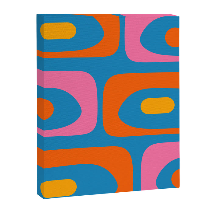 Mid Century Modern Piquet Abstract Blue Orange Pink Canvas Print Gallery Image 1