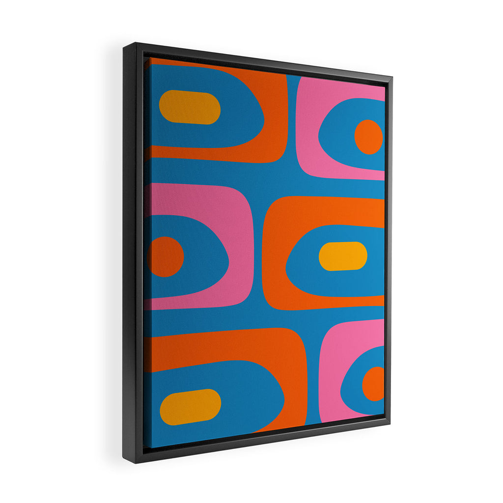 Mid Century Modern Piquet Abstract Blue Orange Pink Framed Canvas Print Gallery Image 2