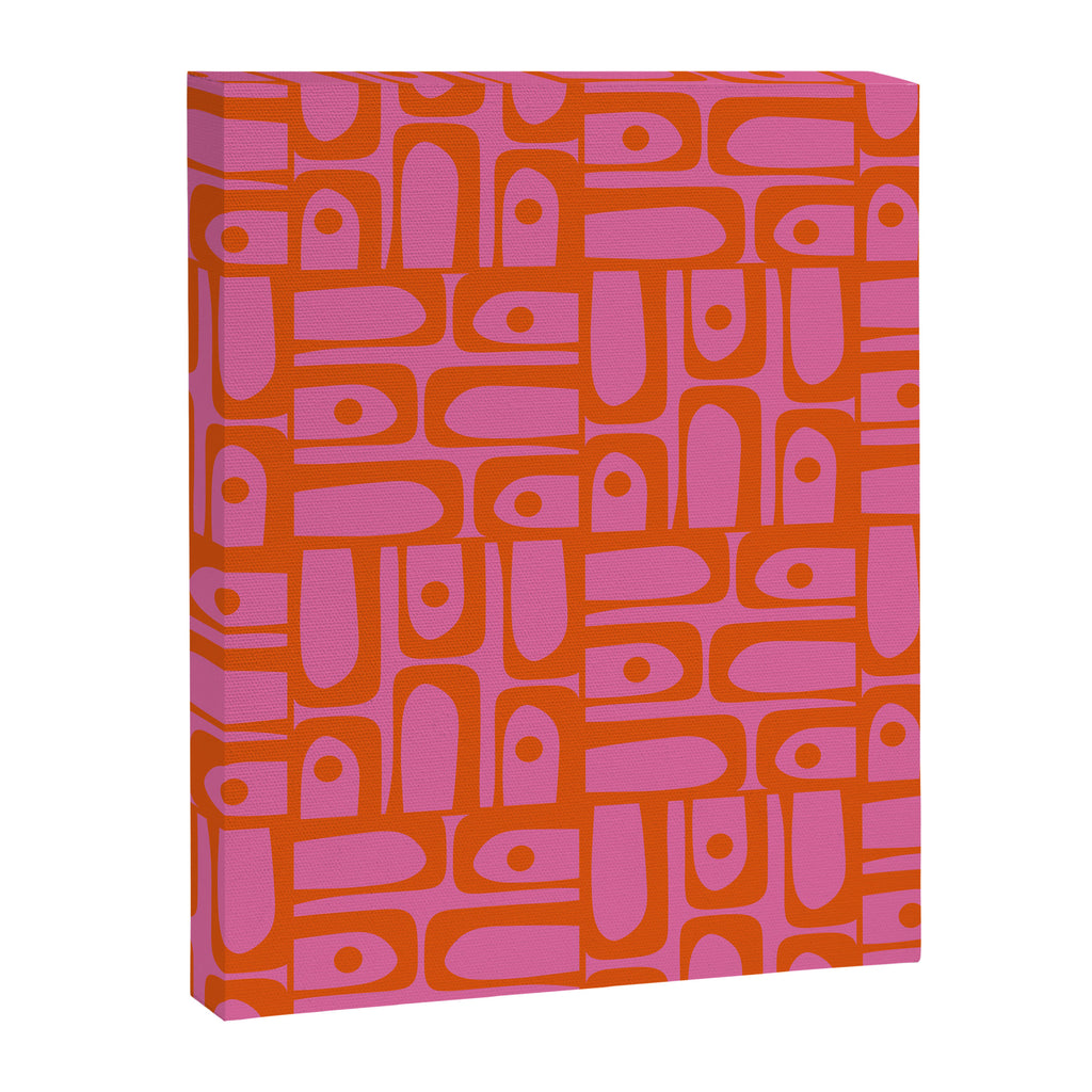 Mid Century Modern Piquet Abstract Geometric Multi Pattern Hot Pink and Red-Orange Canvas Print Gallery Image 8