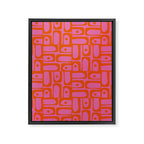 Mid Century Modern Piquet Abstract Geometric Multi Pattern Hot Pink and Red-Orange Framed Canvas Print Gallery Image 8