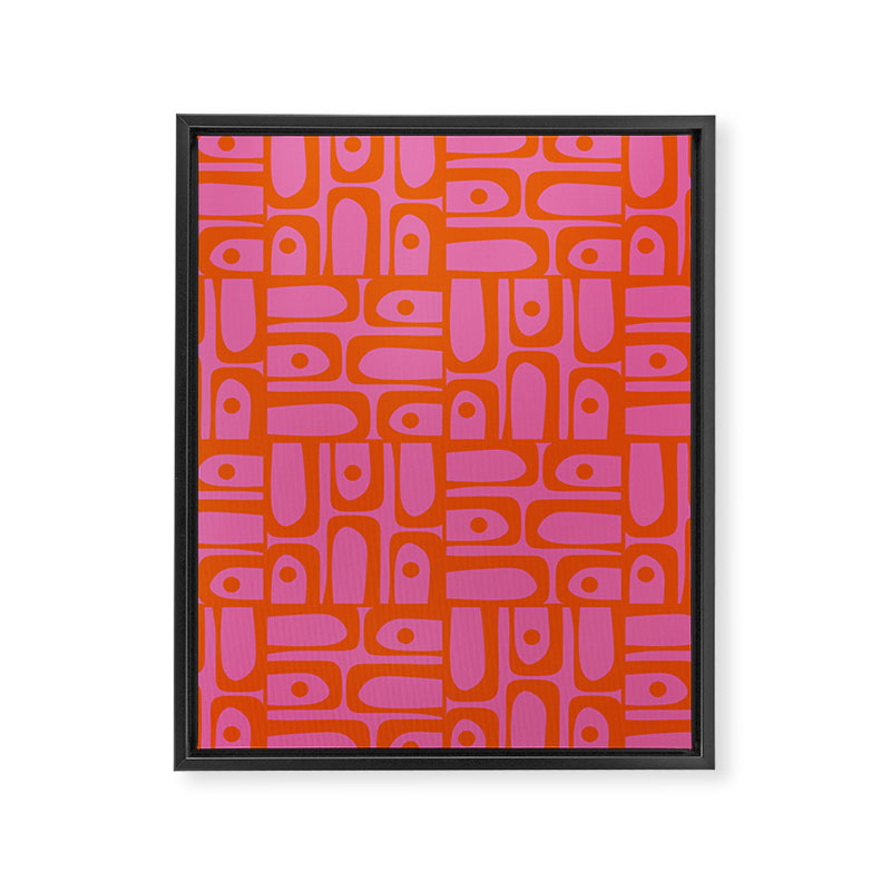 Mid Century Modern Piquet Abstract Geometric Multi Pattern Hot Pink and Red-Orange Framed Canvas Print Gallery Image 8