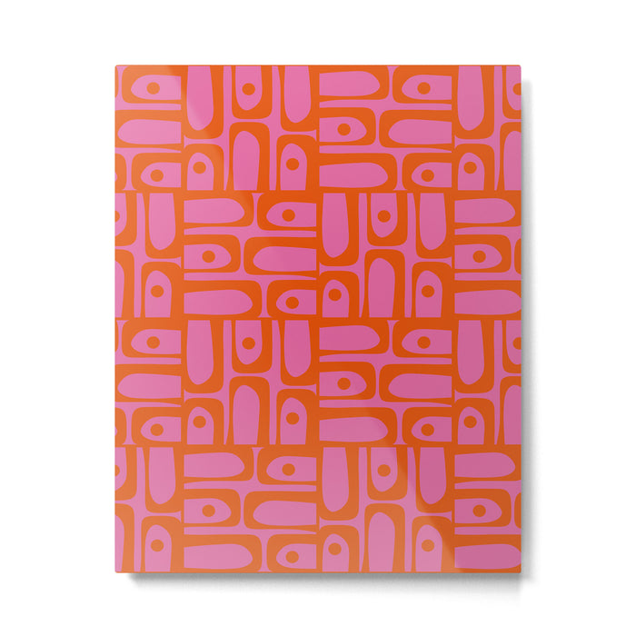 Mid Century Modern Piquet Abstract Geometric Multi Pattern Hot Pink and Red-Orange Metal Print Gallery Image 1