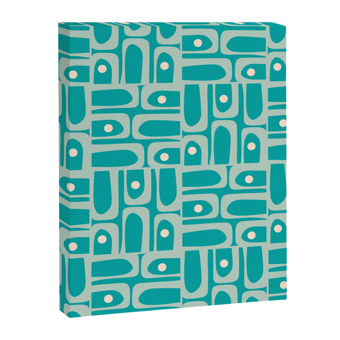 Mid Century Modern Piquet Abstract Geometric Multi Pattern in Aqua Teal Canvas Print Gallery Image 1