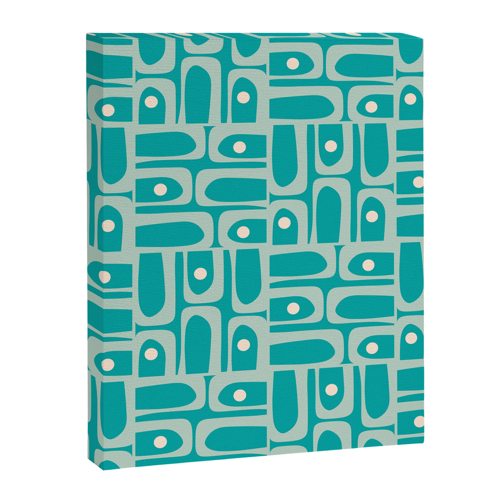 Mid Century Modern Piquet Abstract Geometric Multi Pattern in Aqua Teal Canvas Print Gallery Image 8