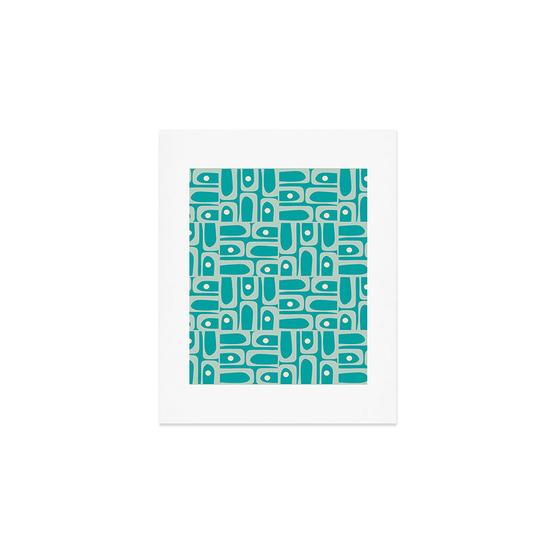 Mid Century Modern Piquet Abstract Geometric Multi Pattern in Aqua Teal Art Print Gallery Image 1