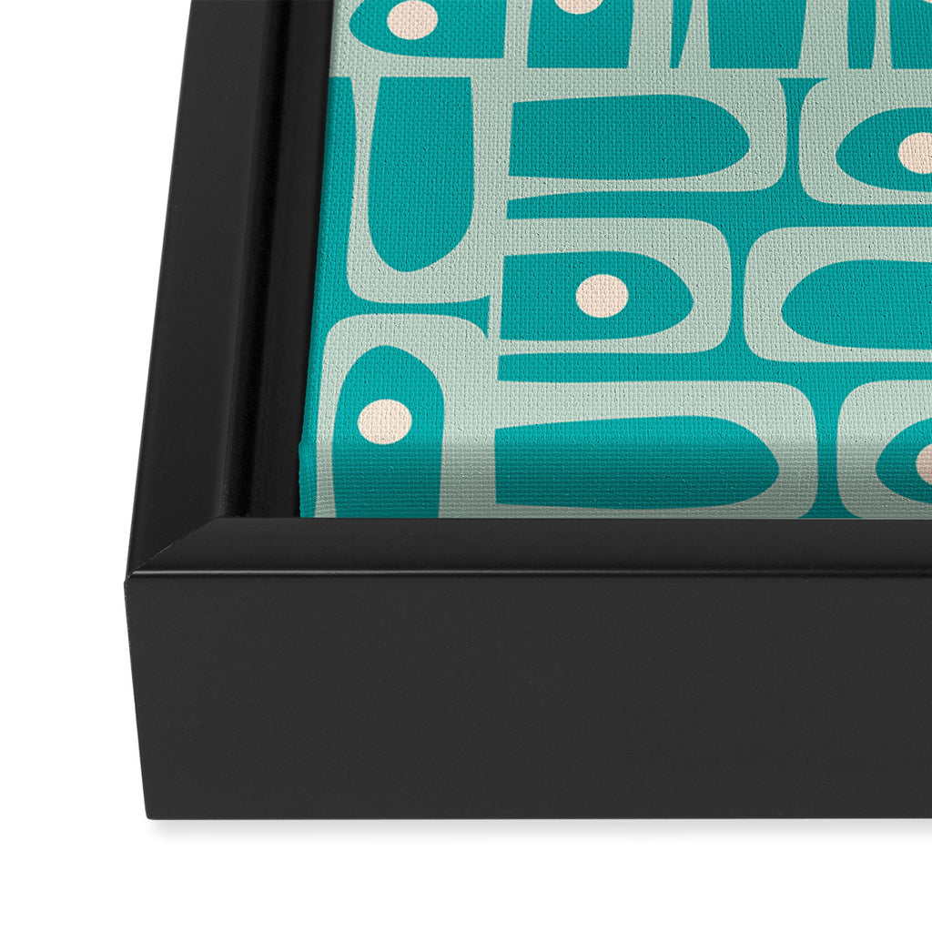Mid Century Modern Piquet Abstract Geometric Multi Pattern in Aqua Teal Framed Canvas Print Gallery Image 3