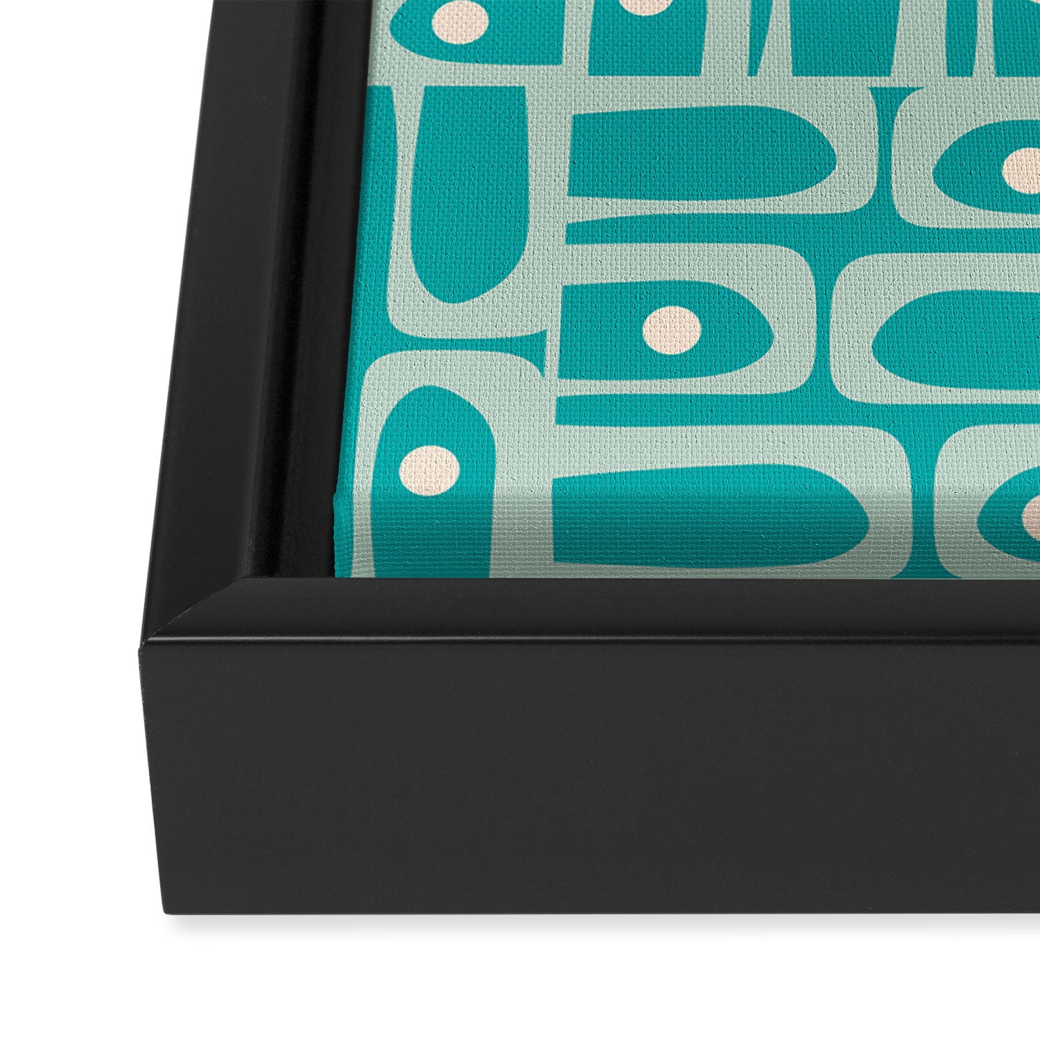 Mid Century Modern Piquet Abstract Geometric Multi Pattern in Aqua Teal Framed Canvas Print Gallery Image 3