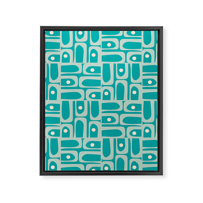 Mid Century Modern Piquet Abstract Geometric Multi Pattern in Aqua Teal Framed Canvas Print Gallery Image 8
