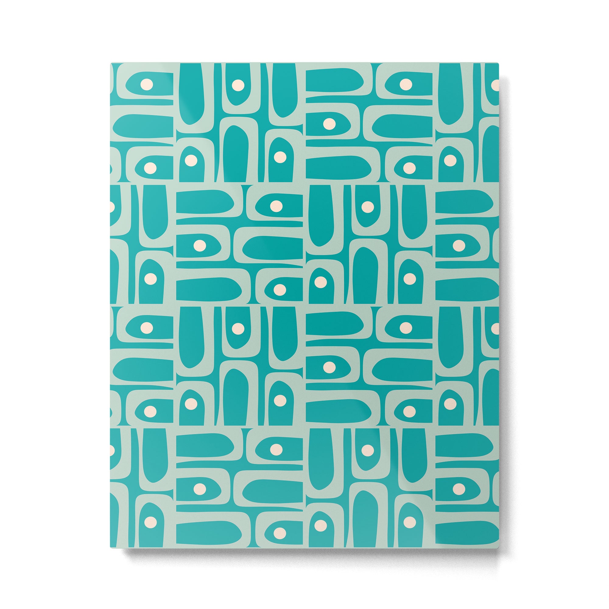 Mid Century Modern Piquet Abstract Geometric Multi Pattern in Aqua Teal Metal Print Gallery Image 6