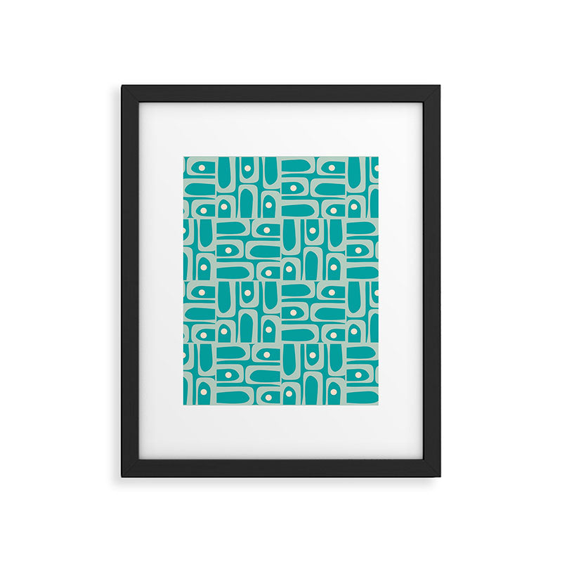 Mid Century Modern Piquet Abstract Geometric Multi Pattern in Aqua Teal Framed Art Print Gallery Image 6