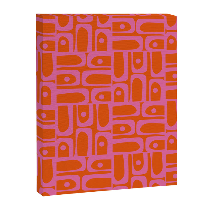 Mid Century Modern Piquet Abstract Geometric Multi Pattern in Hot Pink and Red-Orange Canvas Print Gallery Image 1