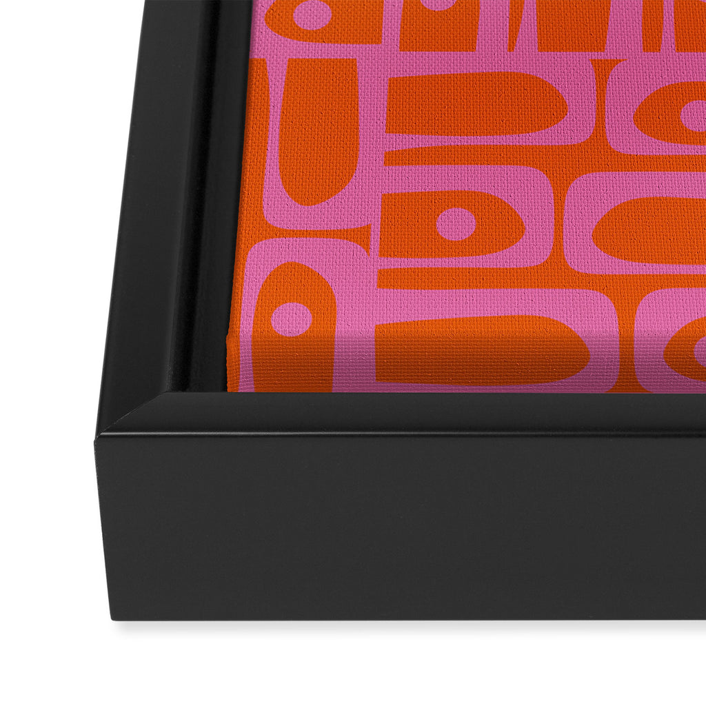 Mid Century Modern Piquet Abstract Geometric Multi Pattern in Hot Pink and Red-Orange Framed Canvas Print Gallery Image 3