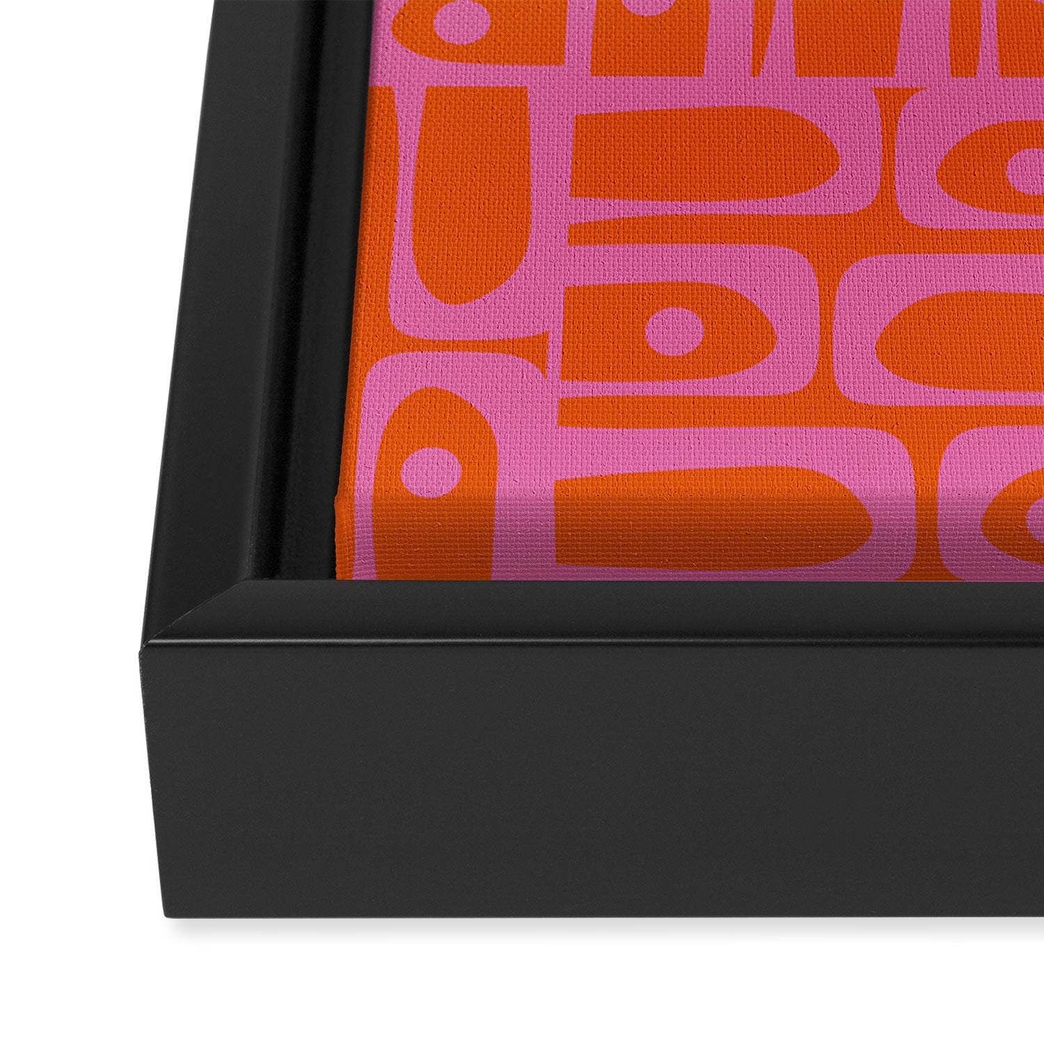Mid Century Modern Piquet Abstract Geometric Multi Pattern in Hot Pink and Red-Orange Framed Canvas Print Gallery Image 3